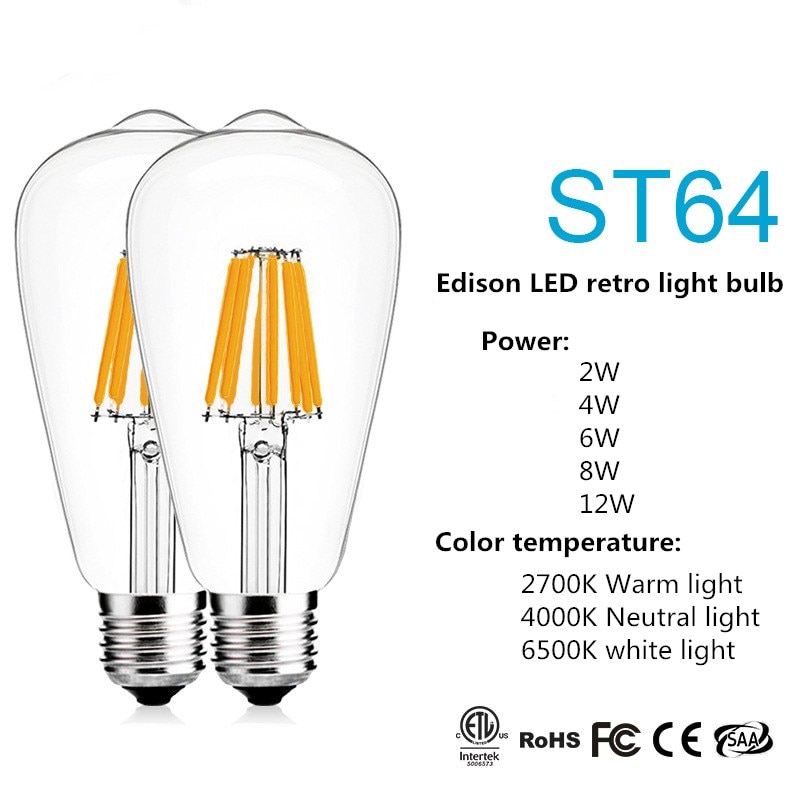 E27 220V LED Ʈ  2W 4W 6W 8W 12W   st64 Ƽ  LED ʶƮ  鿭 
